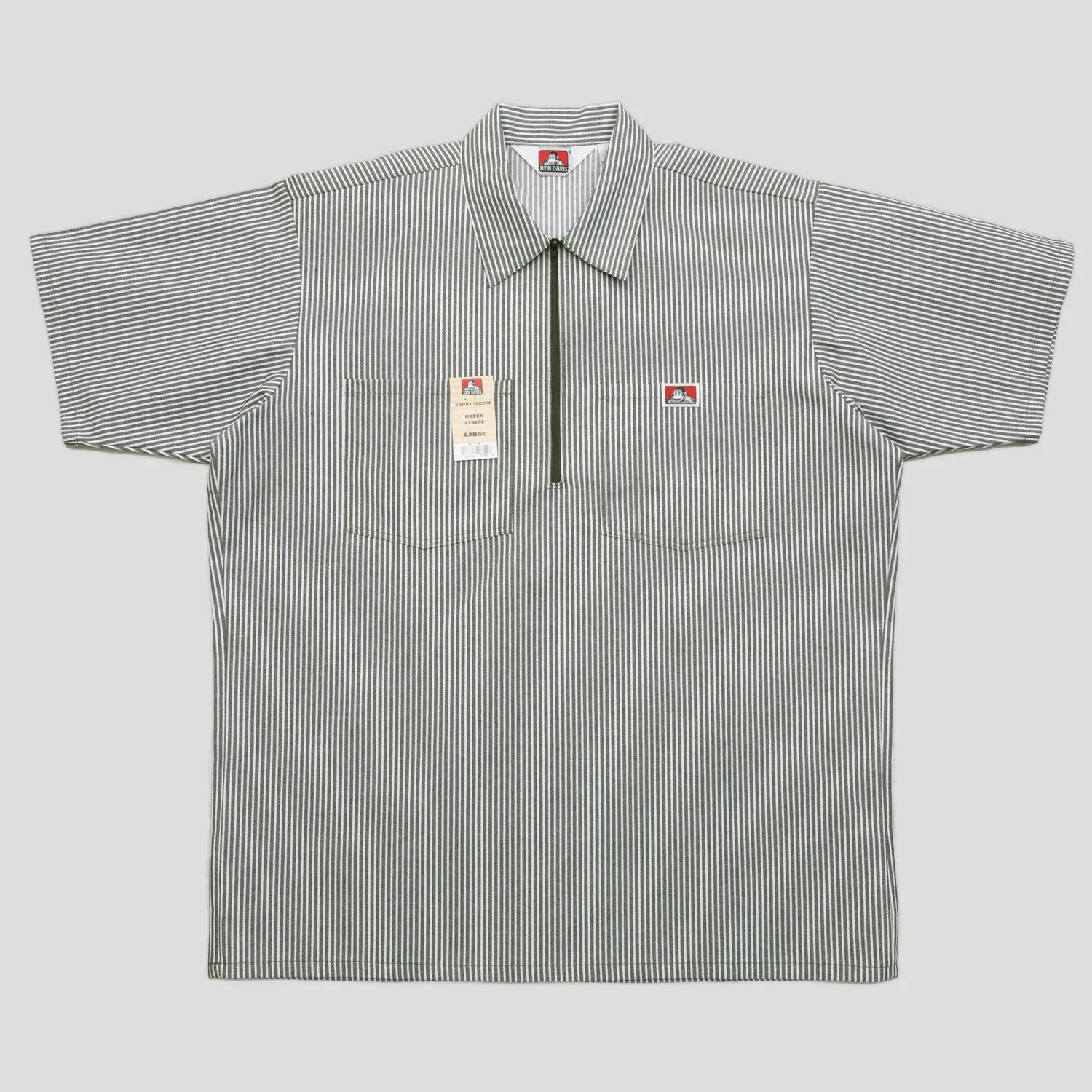 Smooth Cotton Blend Fall Foliage Ben Davis Striped 1/2 Zip Short-Sleeve Shirt - Green