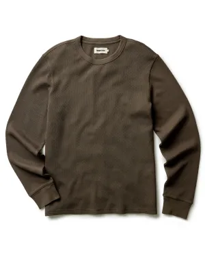 The Organic Cotton Crew in Fatigue Olive Waffle Smooth Flatlock Stitching