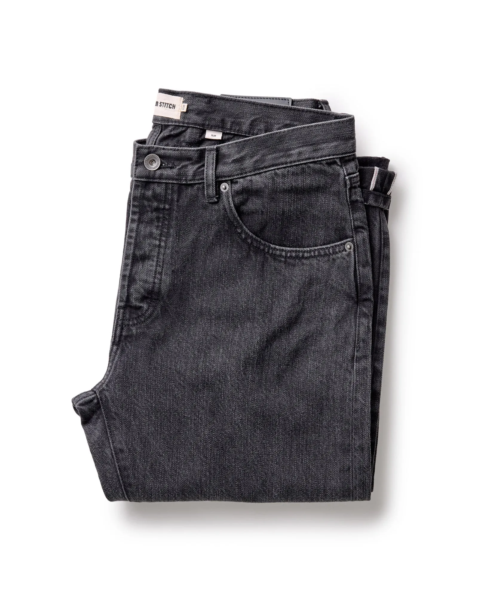 Quick Drying The Slim Jean in Washed Black Organic Slub Selvedge