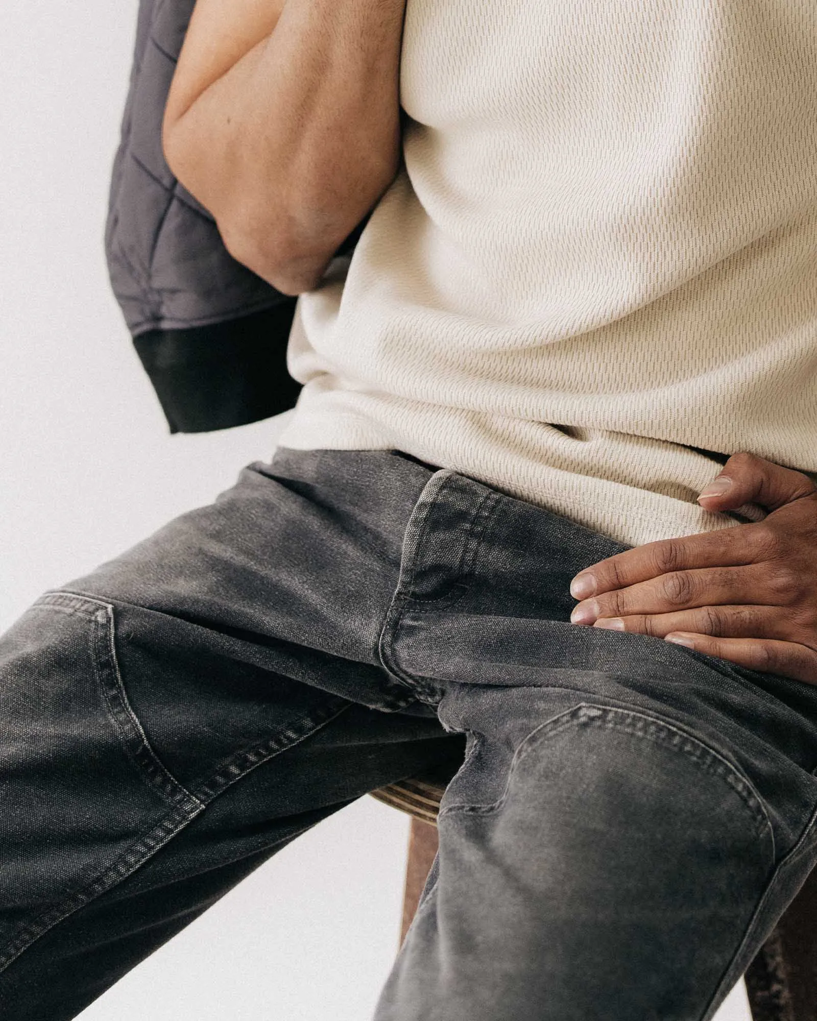 The Good Acre Chore Pant in Black Canvas Side zipper AllDayCompression