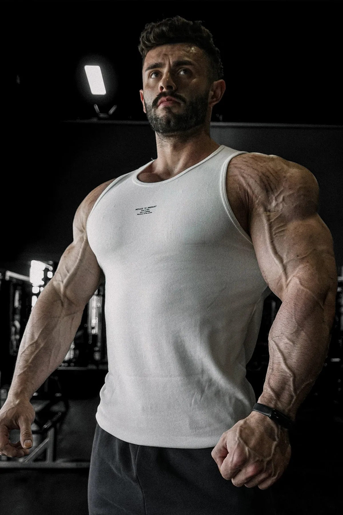 Antibacterial Fiber Blend Quick - Response Ribbed Muscle Tank Top - White