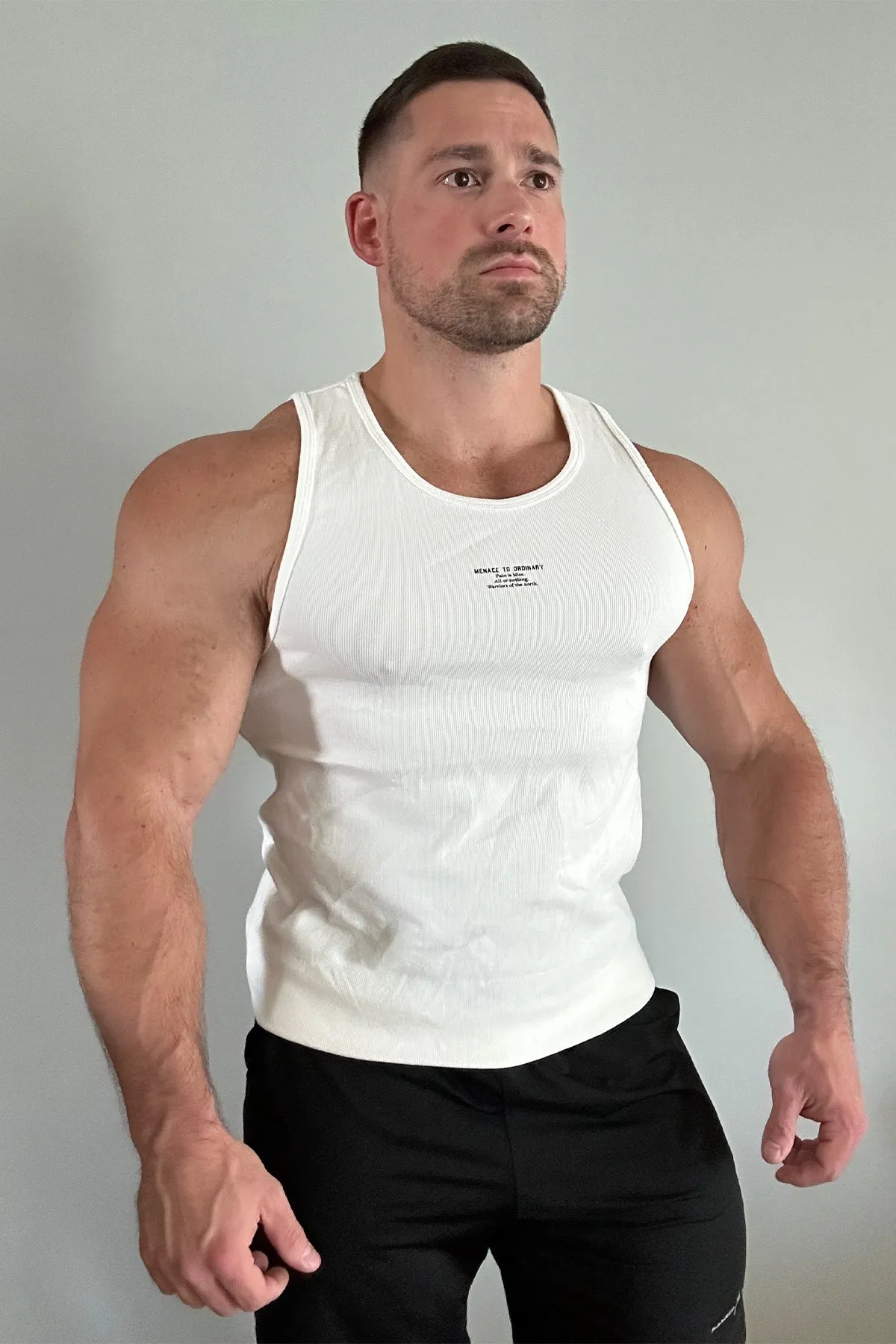 Ribbed Muscle Tank Top - White Semi - autonomous