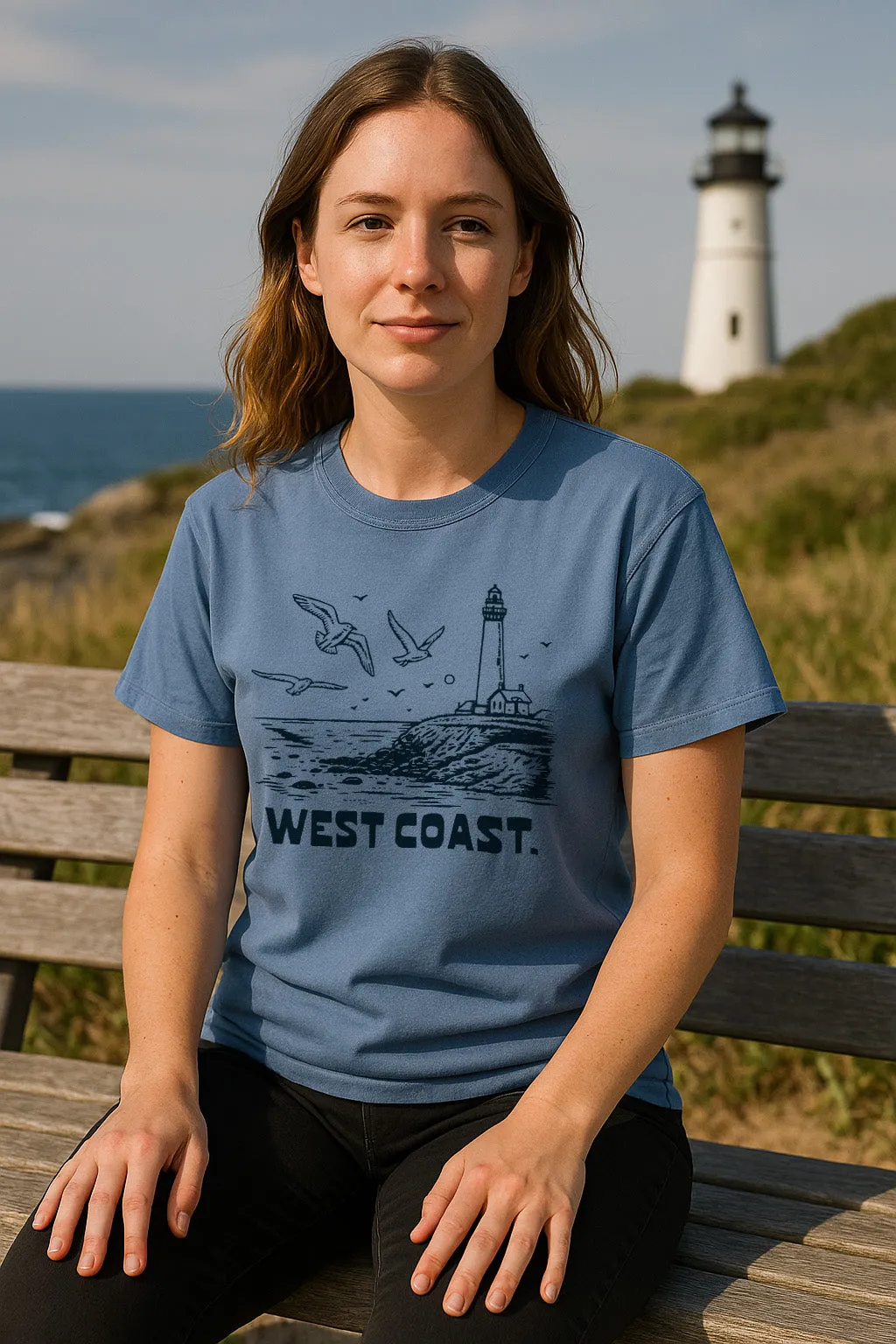 Active Wear Fit West Coast Lighthouse Tee-Vintage Washed Denim