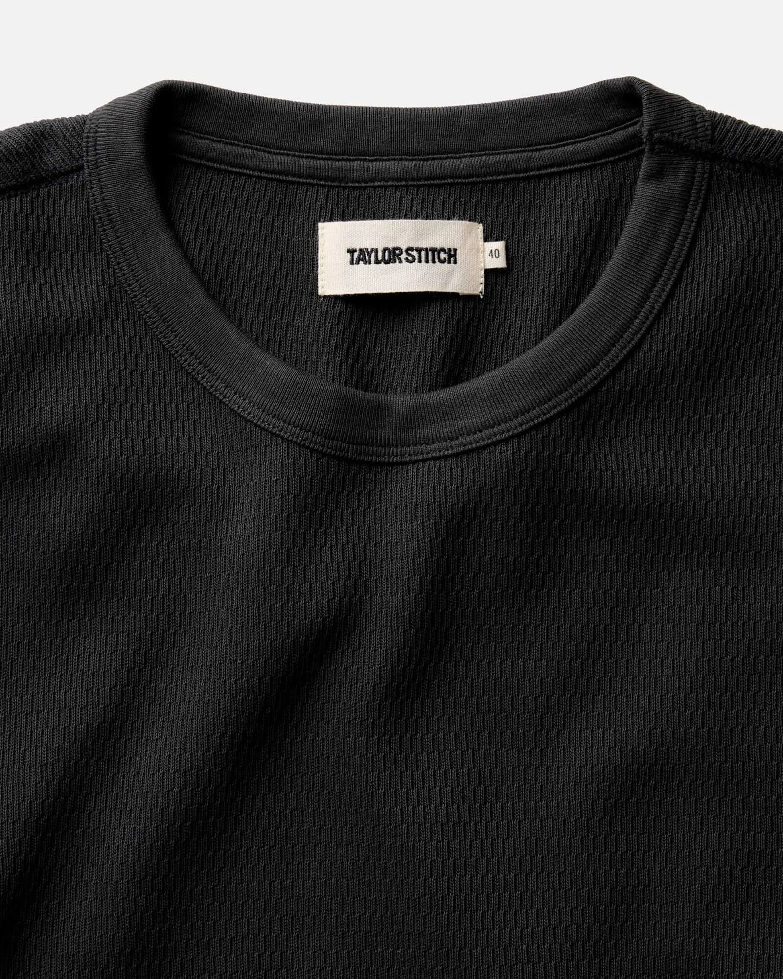 Stretchable Collar Band Modern Twist The Organic Cotton Crew in Faded Black Waffle