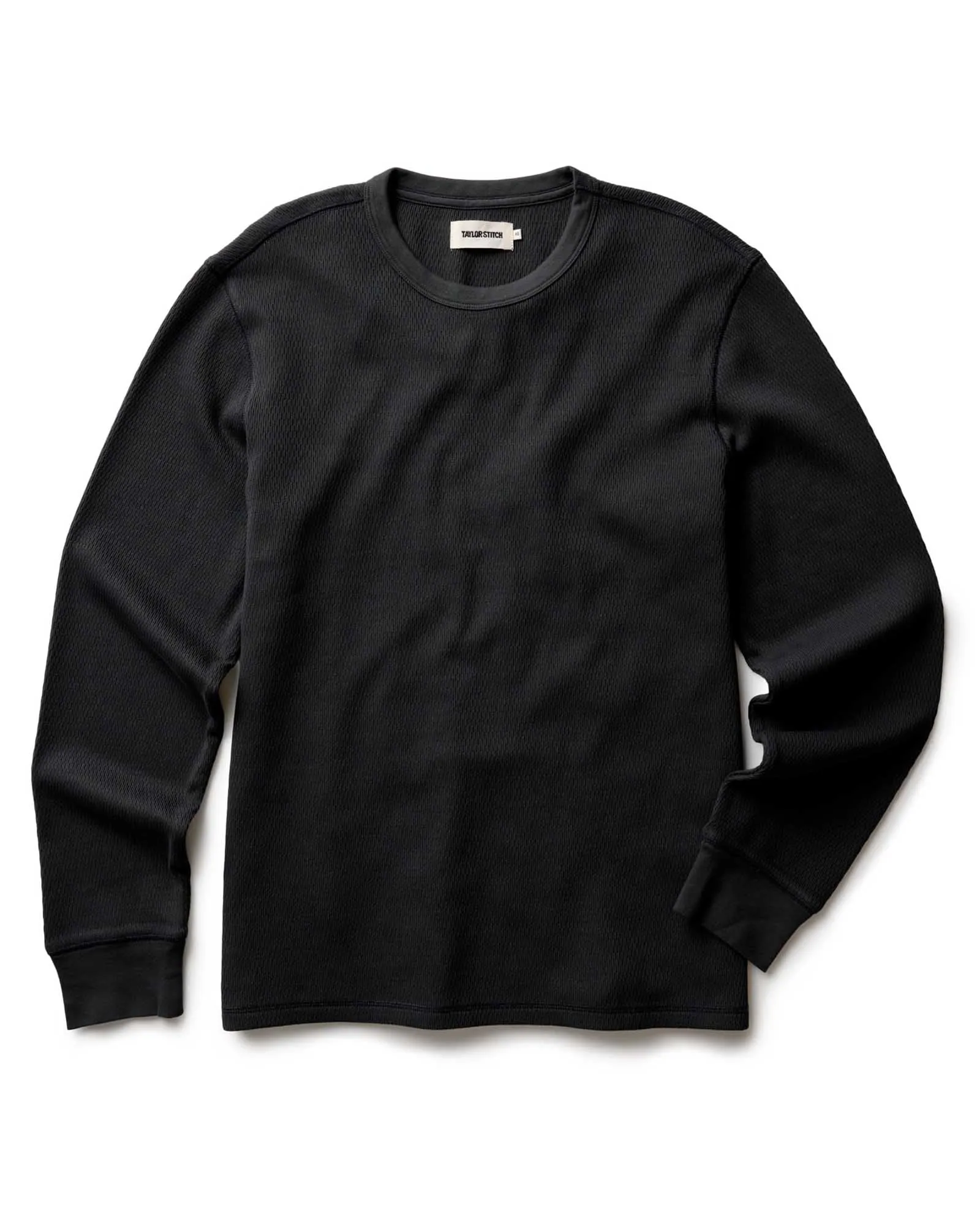 The Organic Cotton Crew in Faded Black Waffle Smart Layering