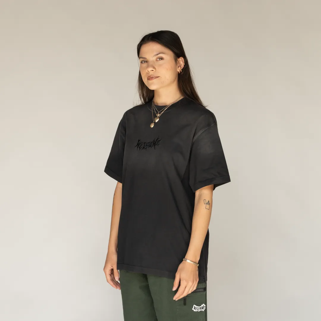 Casual Style Wear Smart Casual Look Vamp S/S Garment-Dyed Enzyme Washed Knit - Black