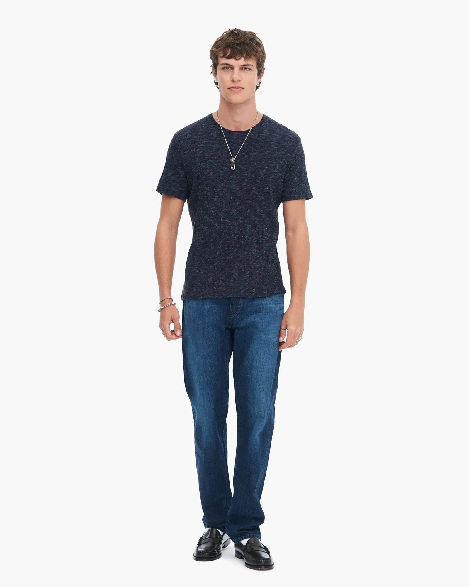 Sporty Comfort Wear Rib Short Sleeve Destroyed Tee - Dark Navy