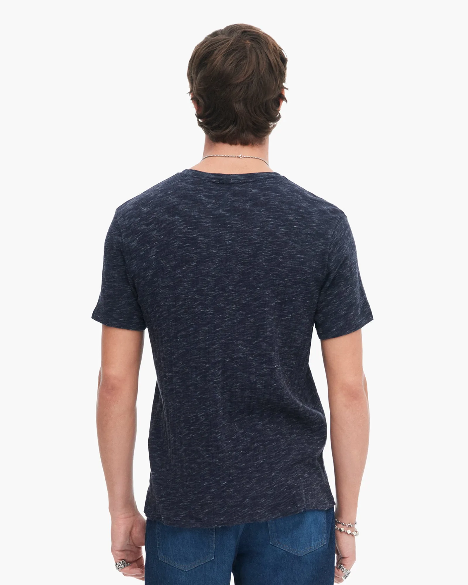 Non Toxic Materials Organic Cotton Construction Rib Short Sleeve Destroyed Tee - Dark Navy