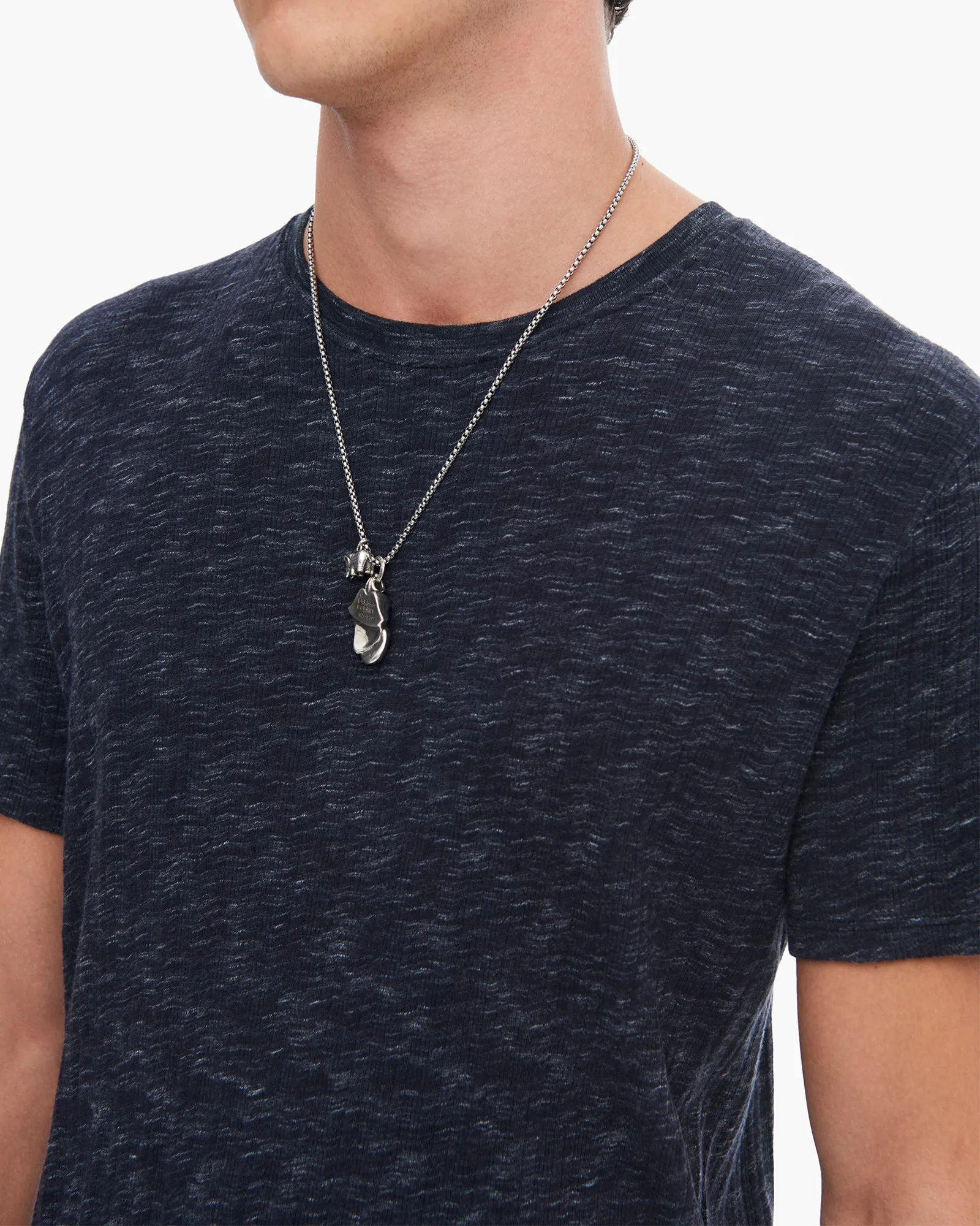 Rib Short Sleeve Destroyed Tee - Dark Navy Non Iron Finish