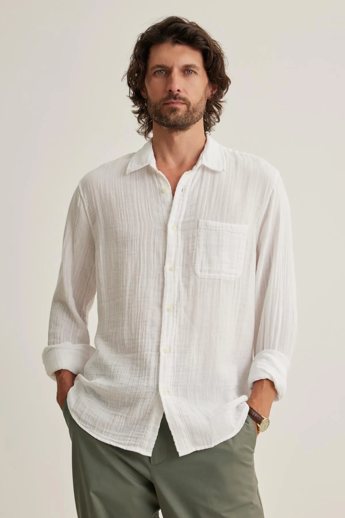 ELTON COTTON GAUZE BUTTON-UP SHIRT Urban Style Comfortable Layer