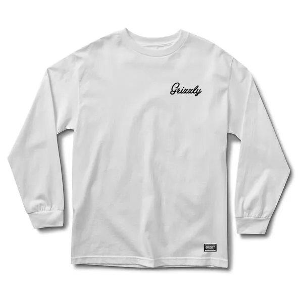 Embroidered Script Logo LS Tee - White and Black Neutral Color
