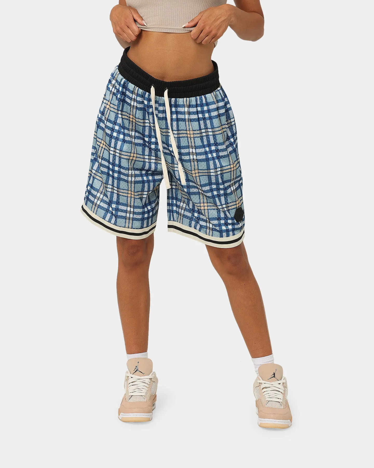 EN ES Team Basketball Shorts Blue Plaid Recycled Polyester Blend Breathable mesh