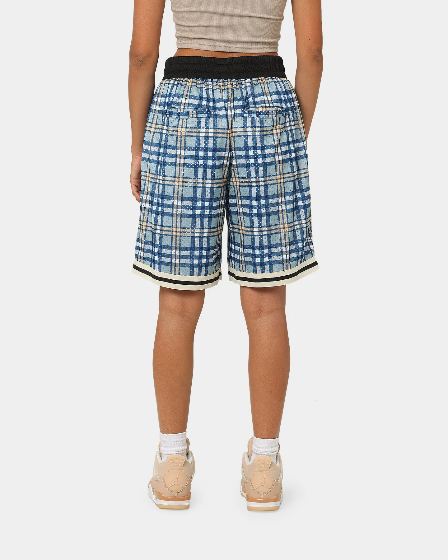 EN ES Team Basketball Shorts Blue Plaid Athletic Look