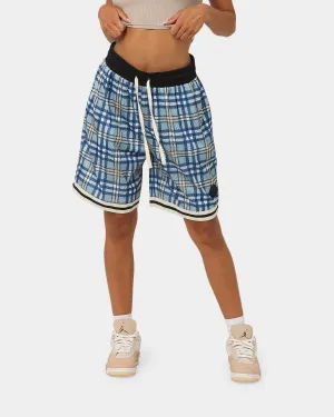 EN ES Team Basketball Shorts Blue Plaid Recycled Polyester Blend Breathable mesh