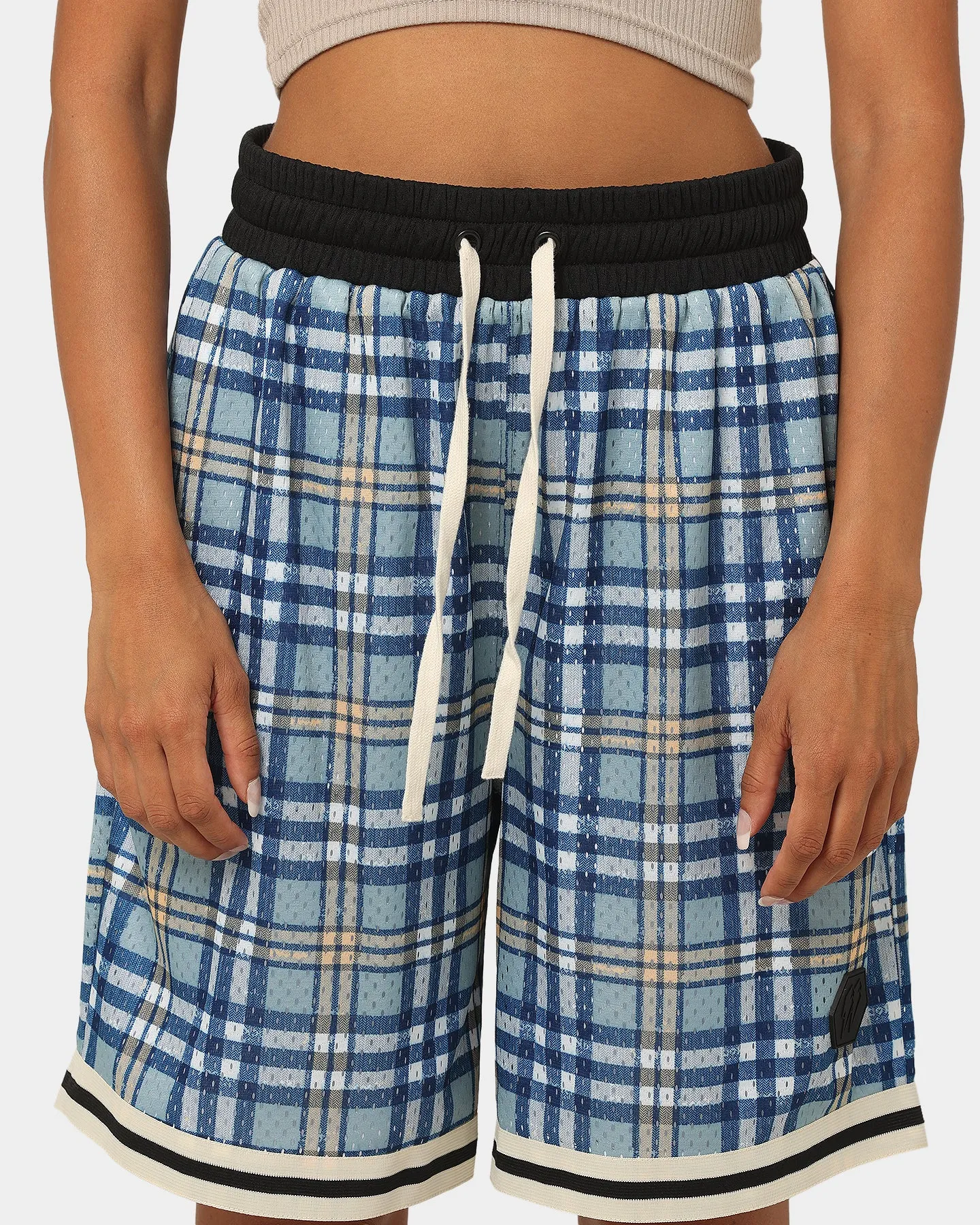 Active Shorts Sport Mood EN ES Team Basketball Shorts Blue Plaid