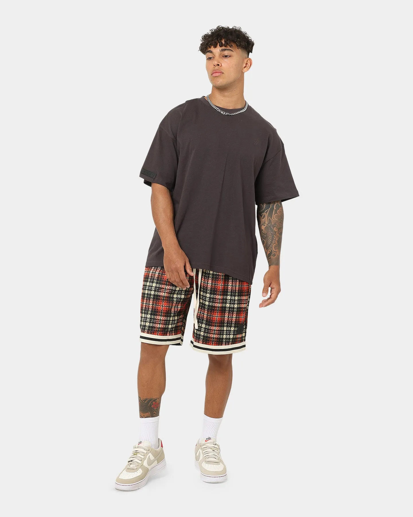 EN ES Team Basketball Shorts Red Plaid Easy Flow Fit