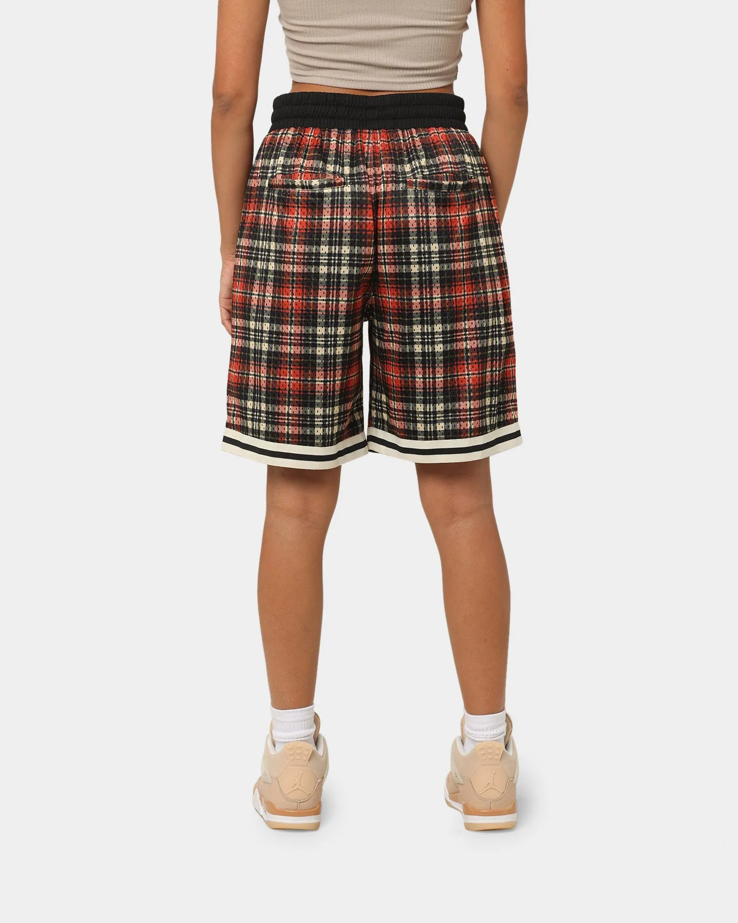 EN ES Team Basketball Shorts Red Plaid skin friendly