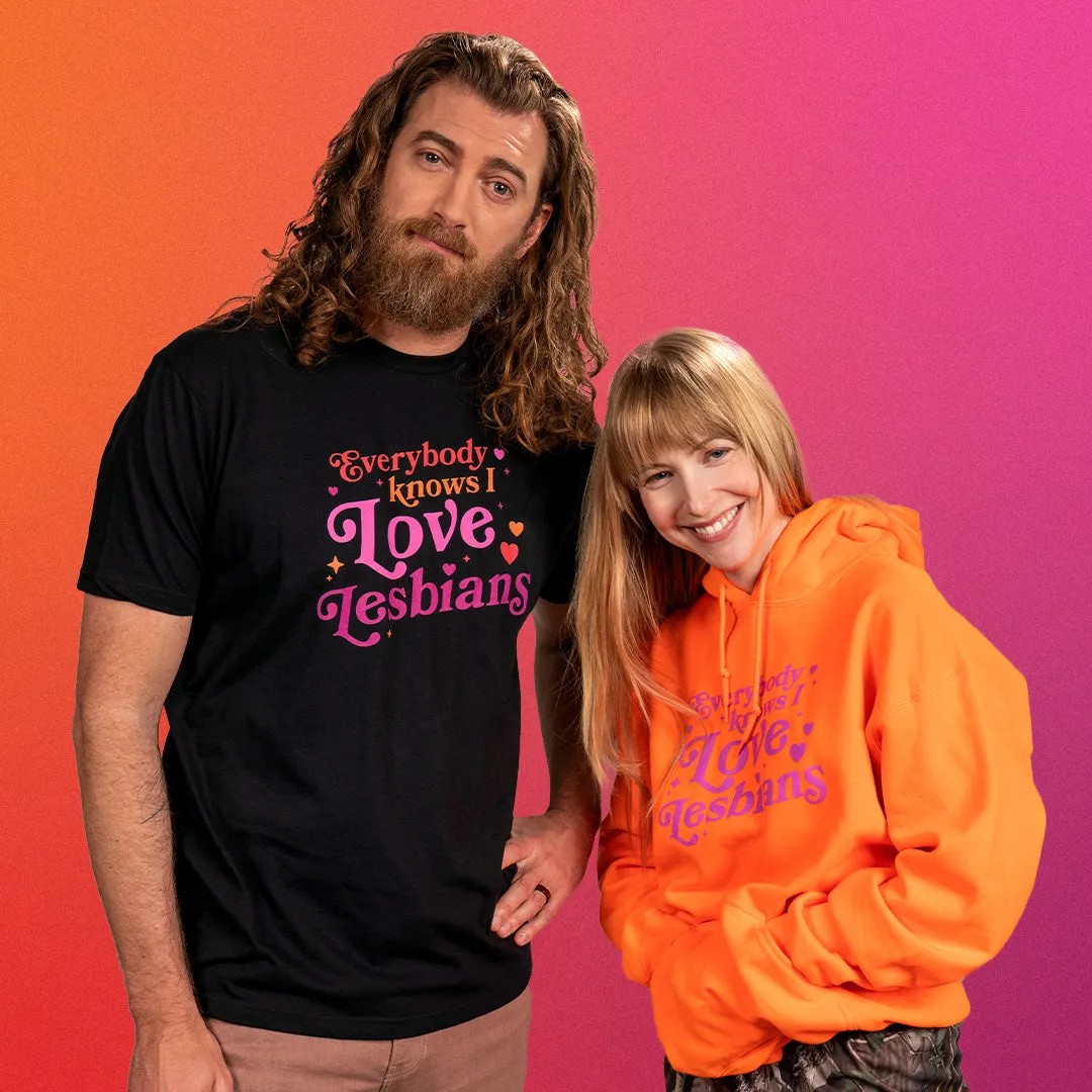 Cozy Everyday Everybody Knows I Love Lesbians Hoodie (Orange)