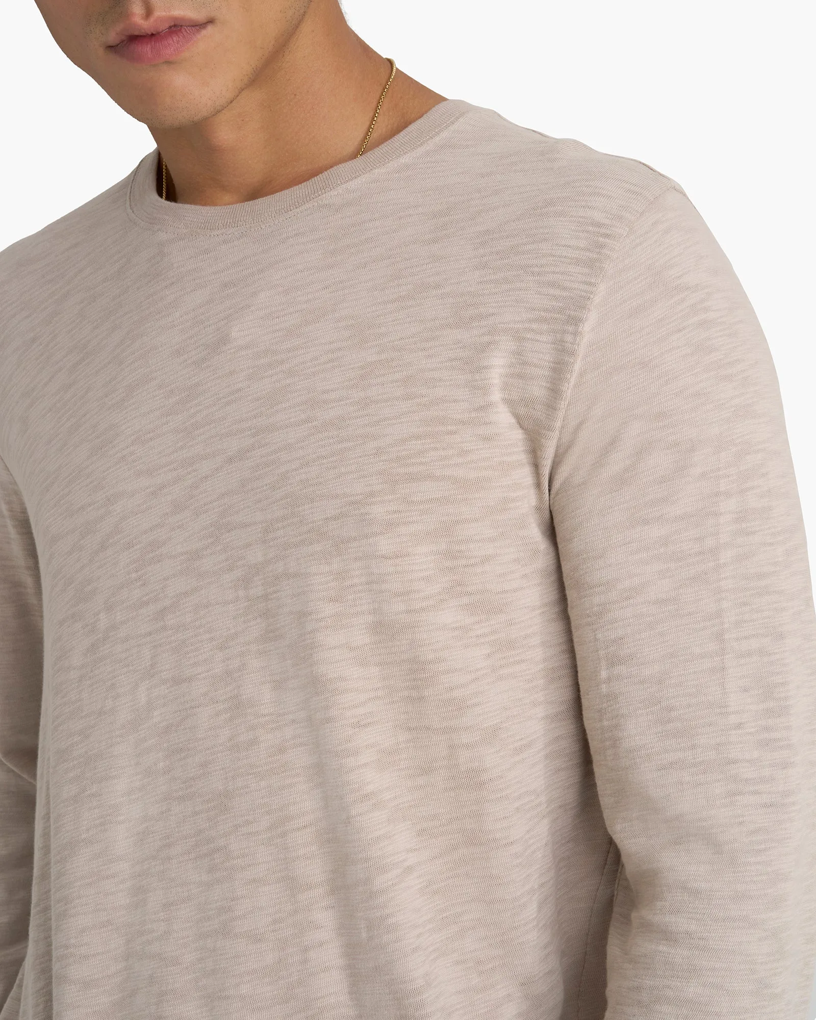 Slub Jersey Long Sleeve Destroyed Wash Tee - French Oak Breathable Wearable Textured Surface