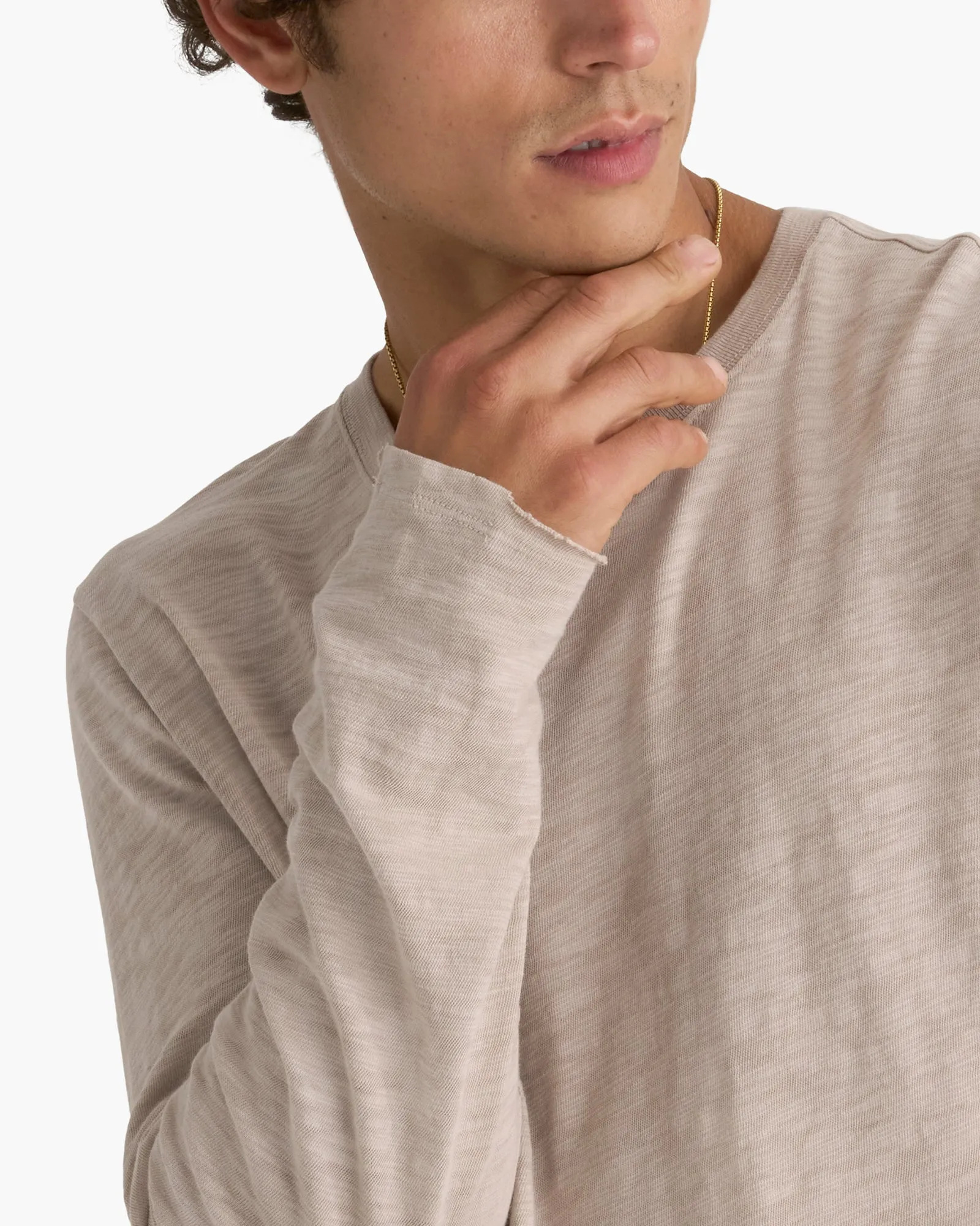 Slub Jersey Long Sleeve Destroyed Wash Tee - French Oak Sports Outfit Summer Style