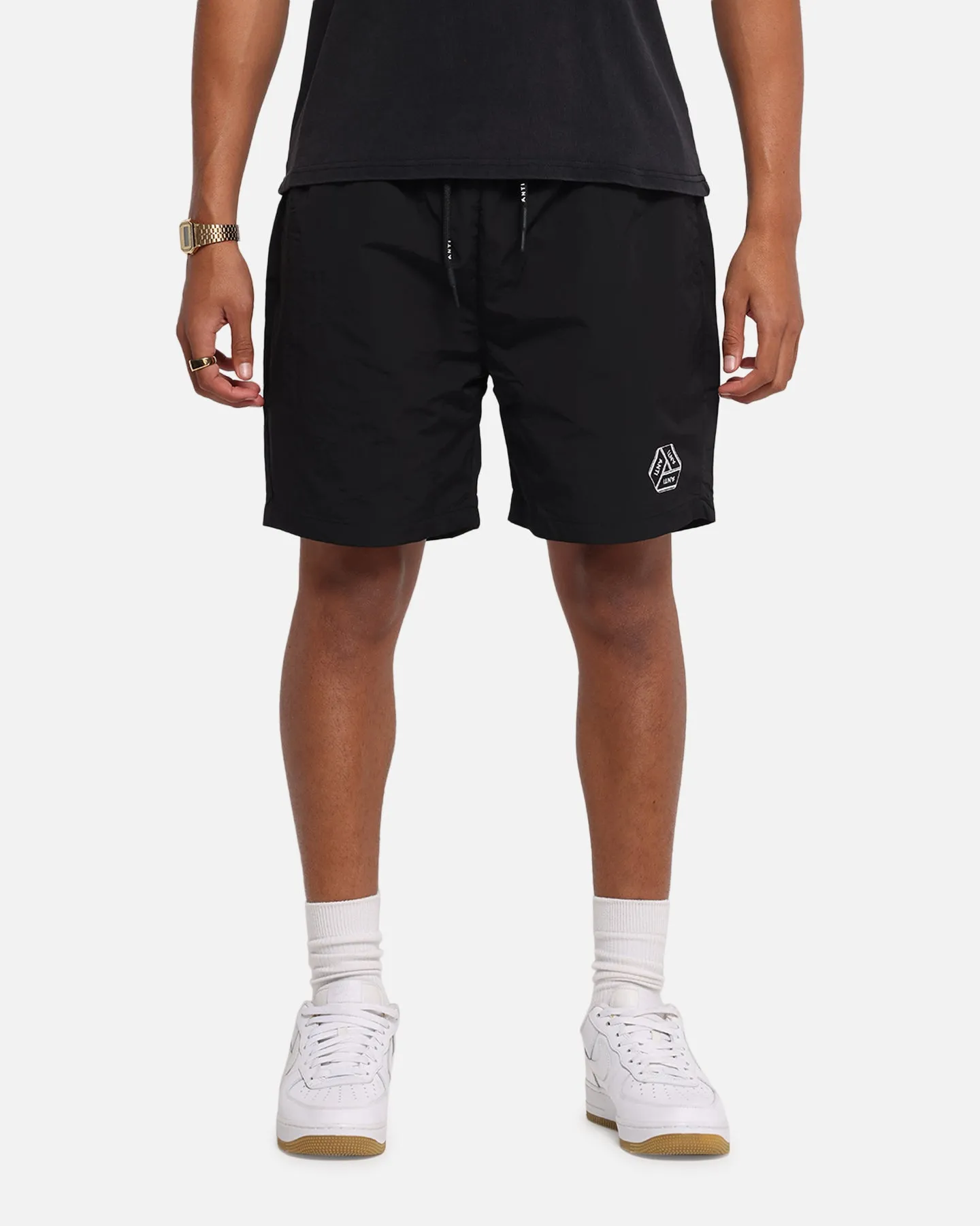 The Anti Order Reverse Logo Nylon Shorts Black Quick Adjust Toggles