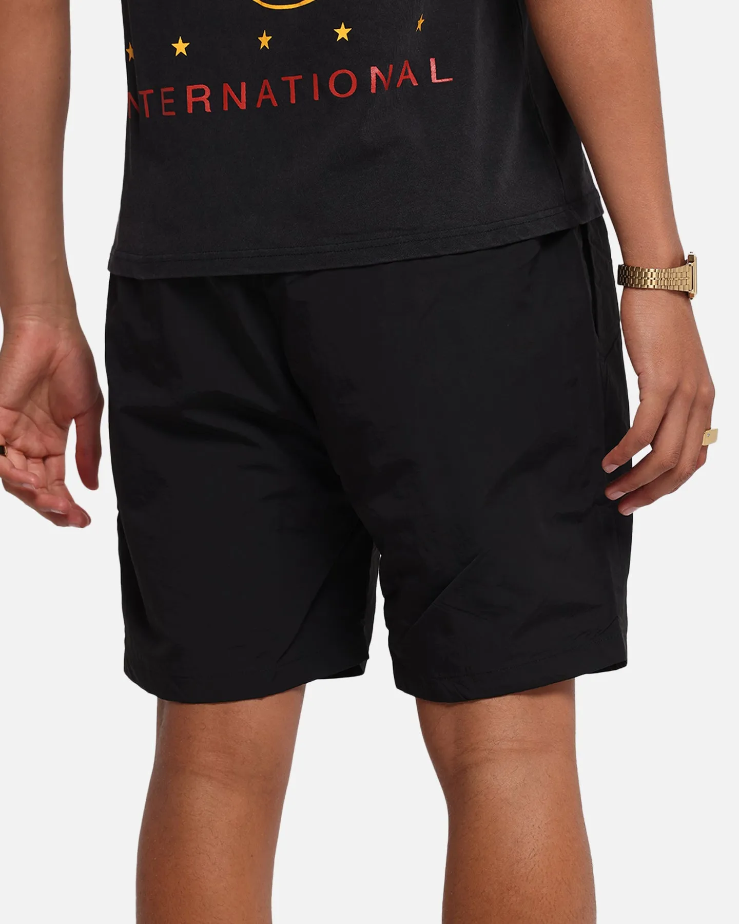 The Anti Order Reverse Logo Nylon Shorts Black Lace trim Freedom Stretch