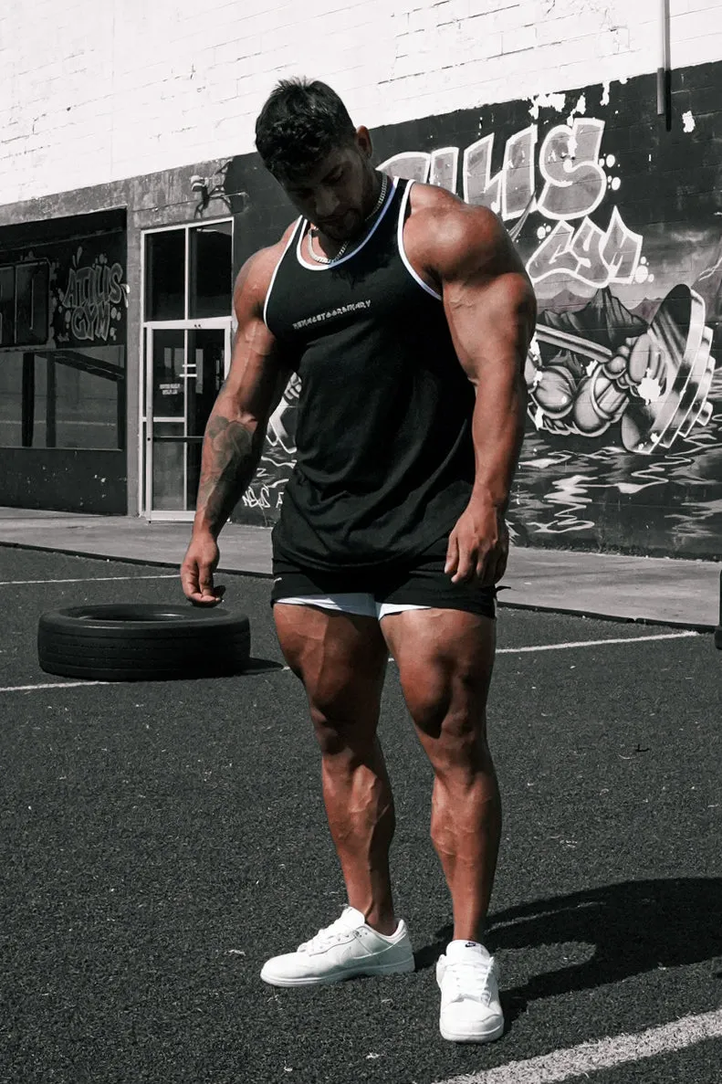 Technology - advanced Fast-Dry Bodybuilding Workout Stringer - Black w White Trim