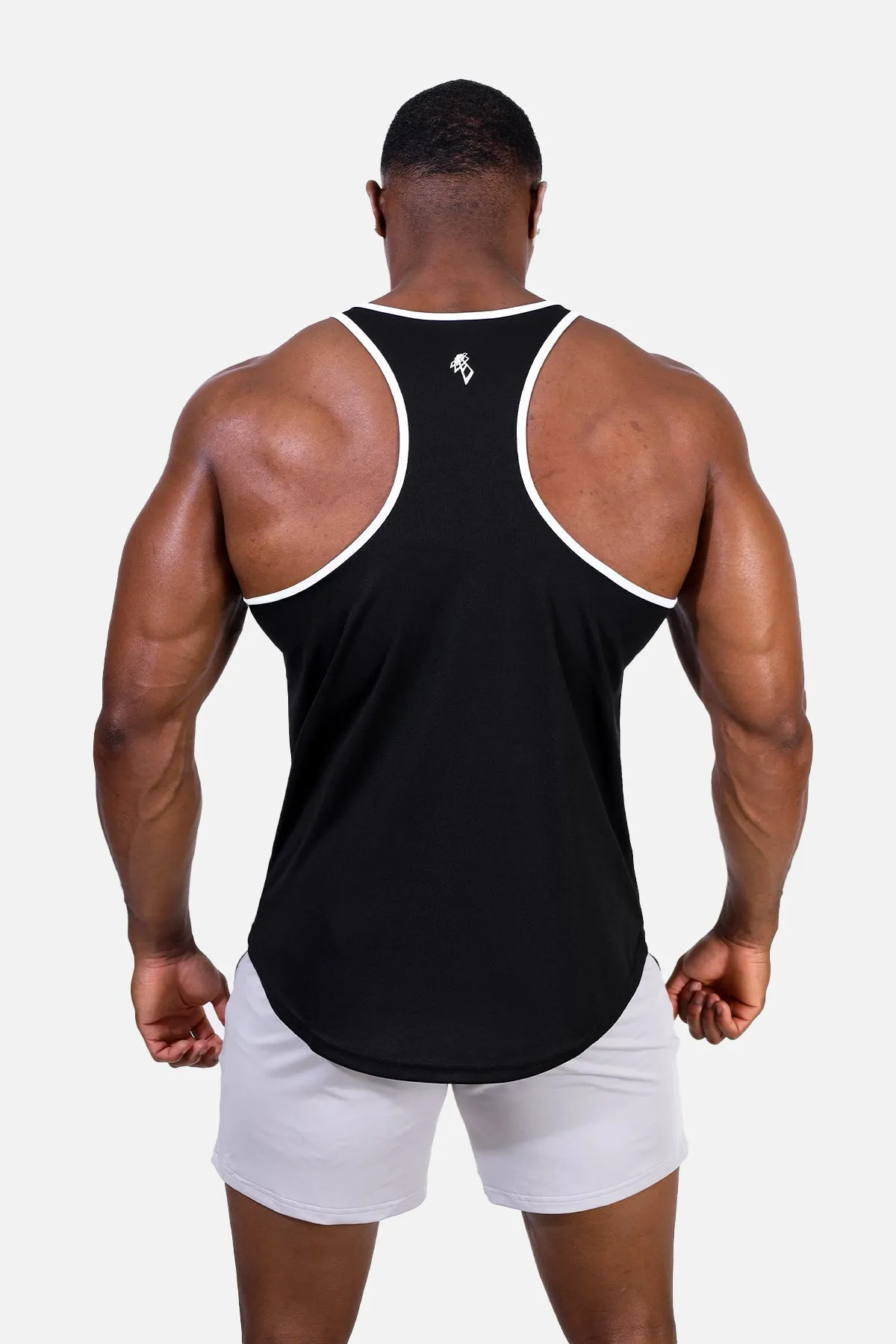 Stable performance humid environment Fast-Dry Bodybuilding Workout Stringer - Black w White Trim