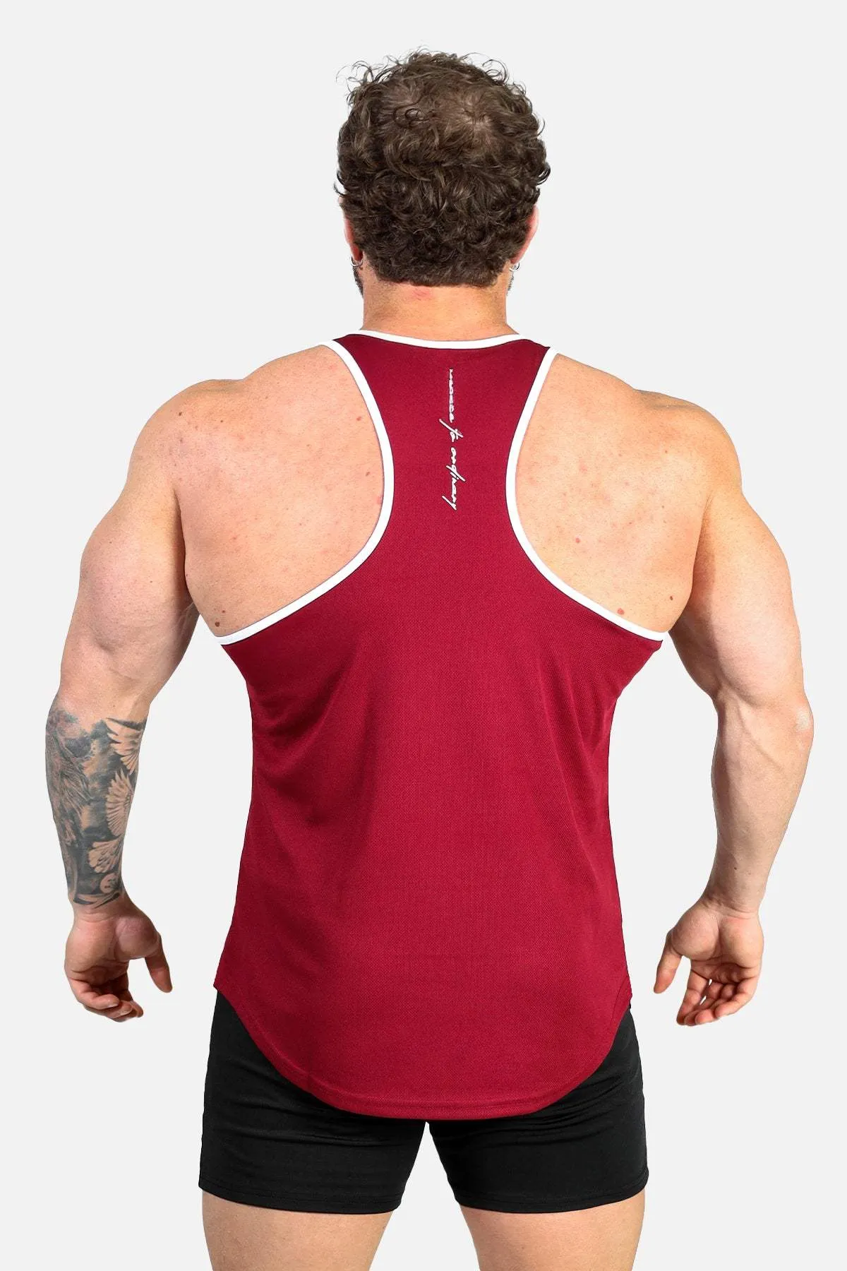 multi crewed Fast-Dry Bodybuilding Workout Stringer - Maroon & White