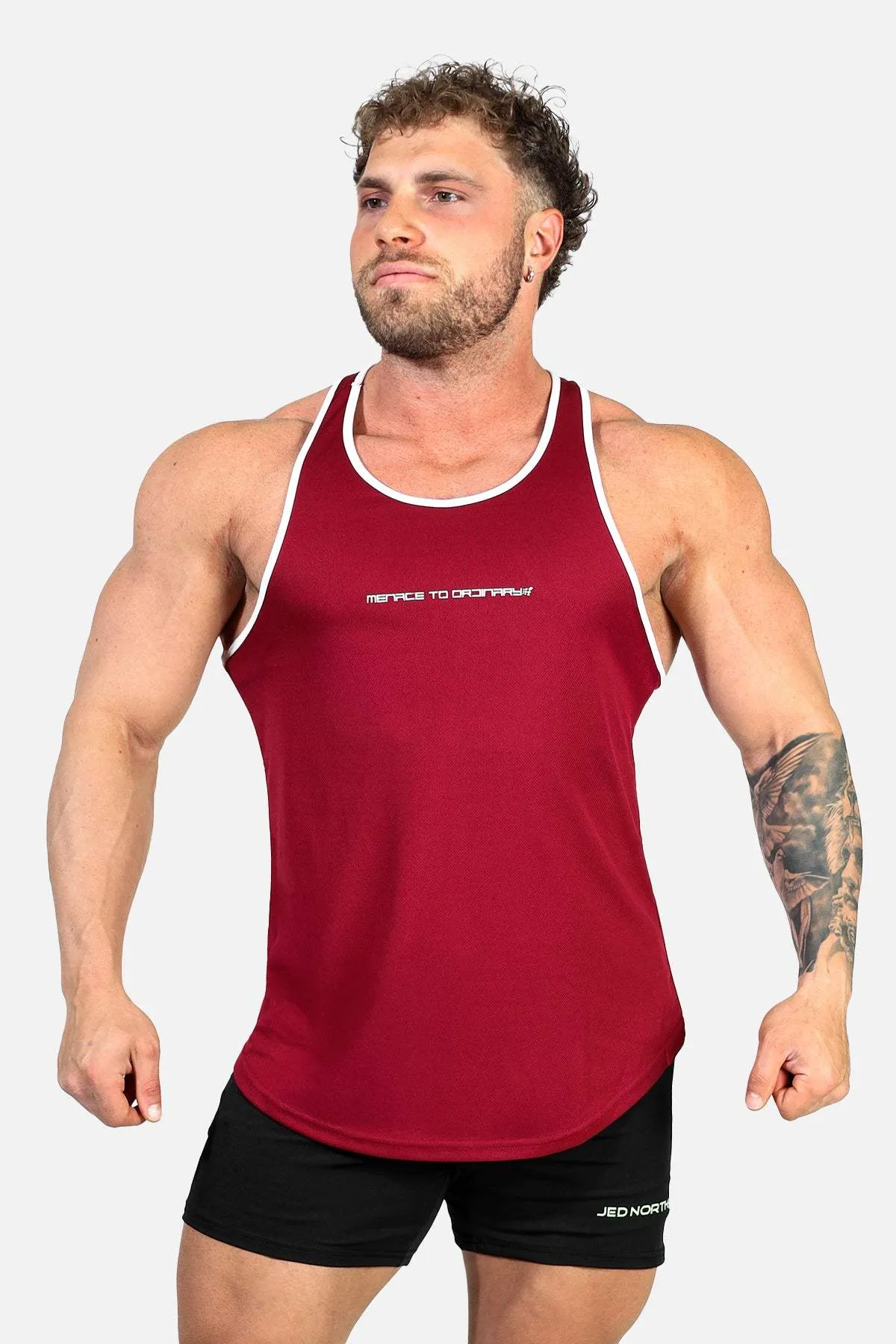 international cooperation Fast-Dry Bodybuilding Workout Stringer - Maroon & White