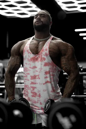 Classic Bodybuilding Racerback Stringer - Red Tie Dye Compact Sweat Wicking Ribbing