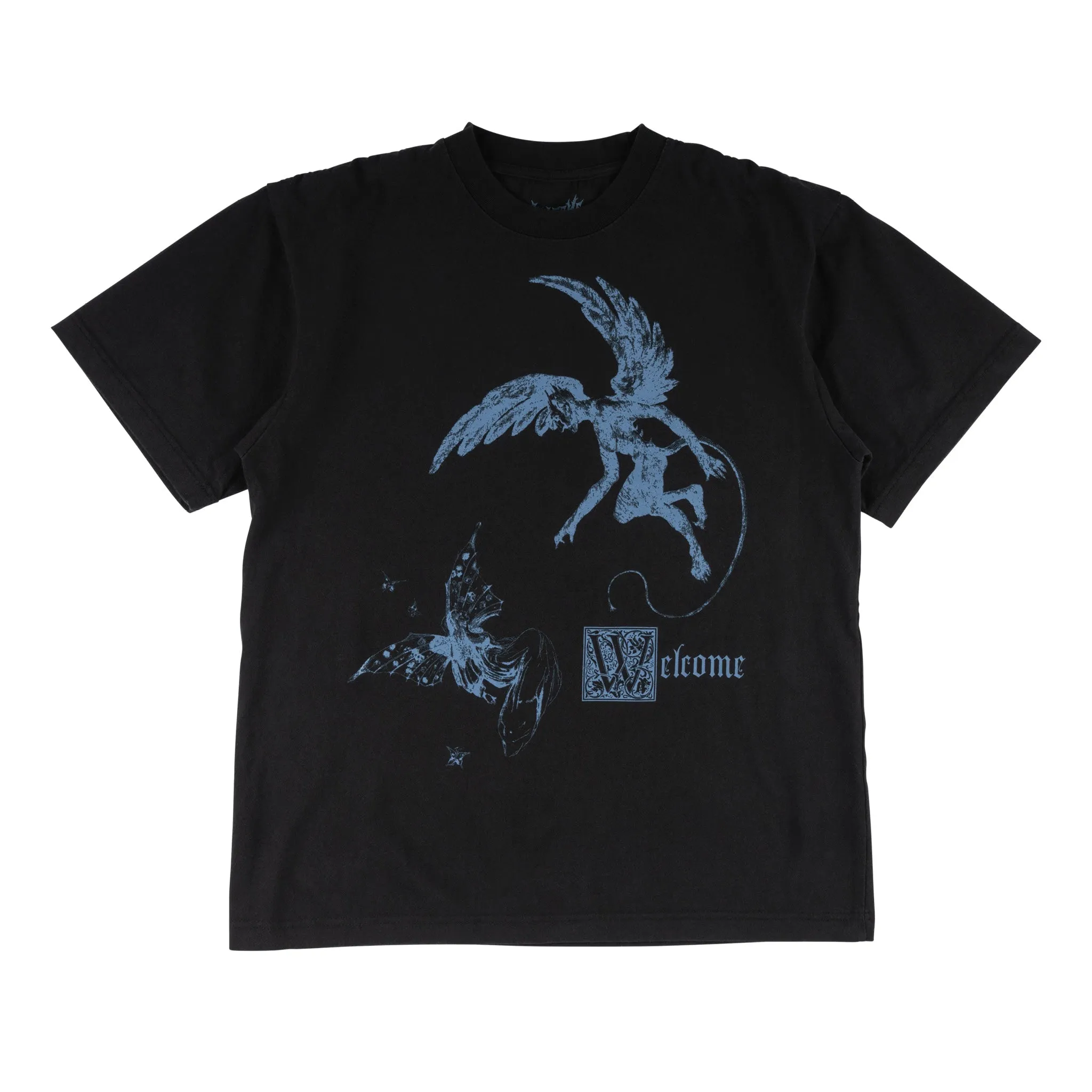 Fairy Printed Boxy Garment-Dyed Tee - Black BioBased Fibers Comfy Casual