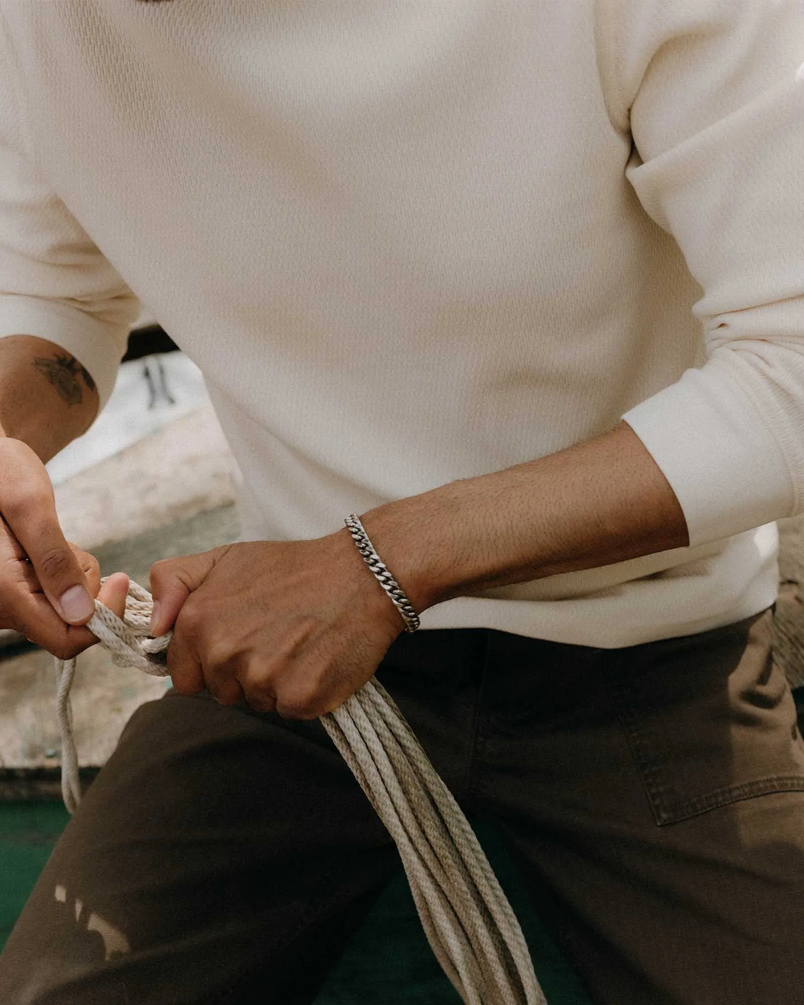 The Organic Cotton Crew in Vintage White Waffle SlimFitDesign Fashionable Wear