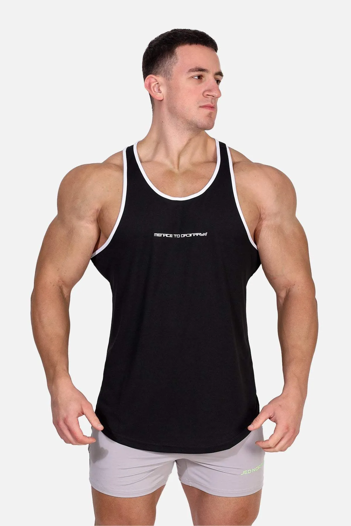 OdorResistant Coating Light Fresh Fast-Dry Bodybuilding Workout Stringer - Black & White