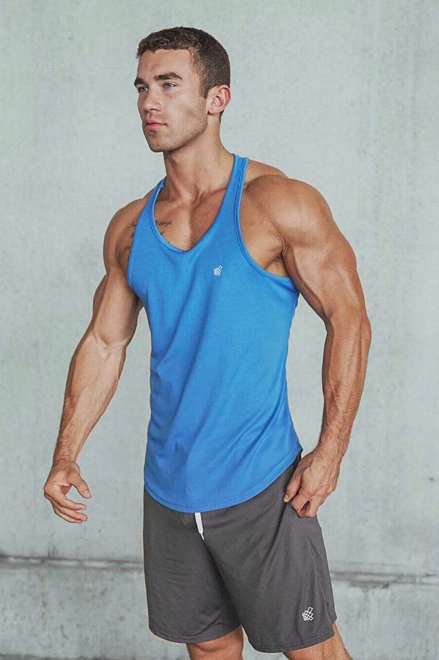 rescue teams Ribbed Texture Finish Fast-Dry Bodybuilding Workout Stringer - Blue
