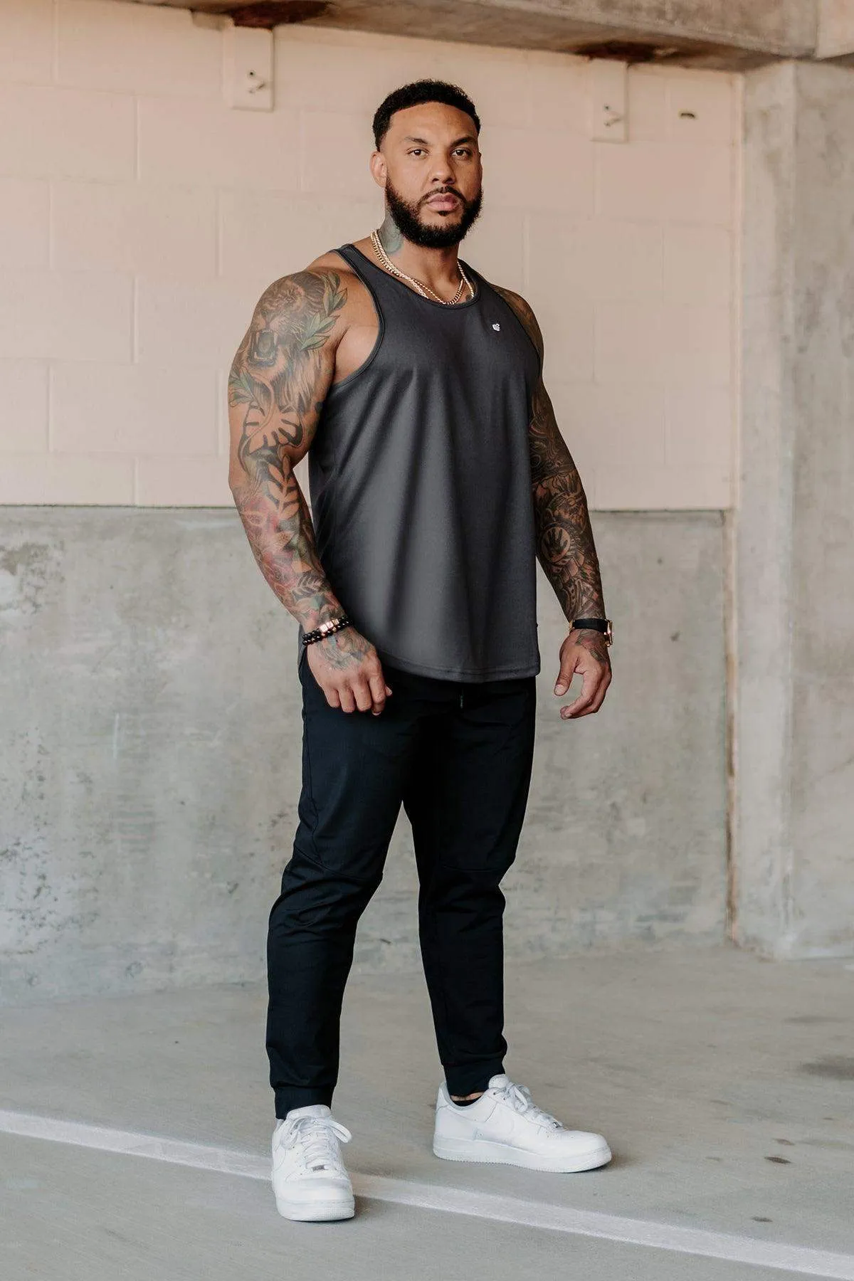 transportation purpose Layered Panel Design Fast-Dry Bodybuilding Workout Stringer - Charcoal