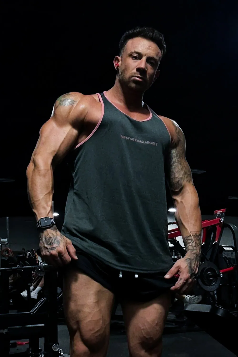 Fast-Dry Bodybuilding Workout Stringer - Gray w Pink easy to transport