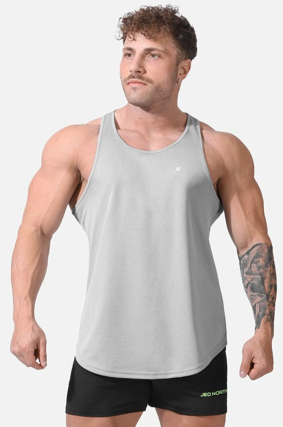 Fast-Dry Bodybuilding Workout Stringer - Silver Breathable mesh