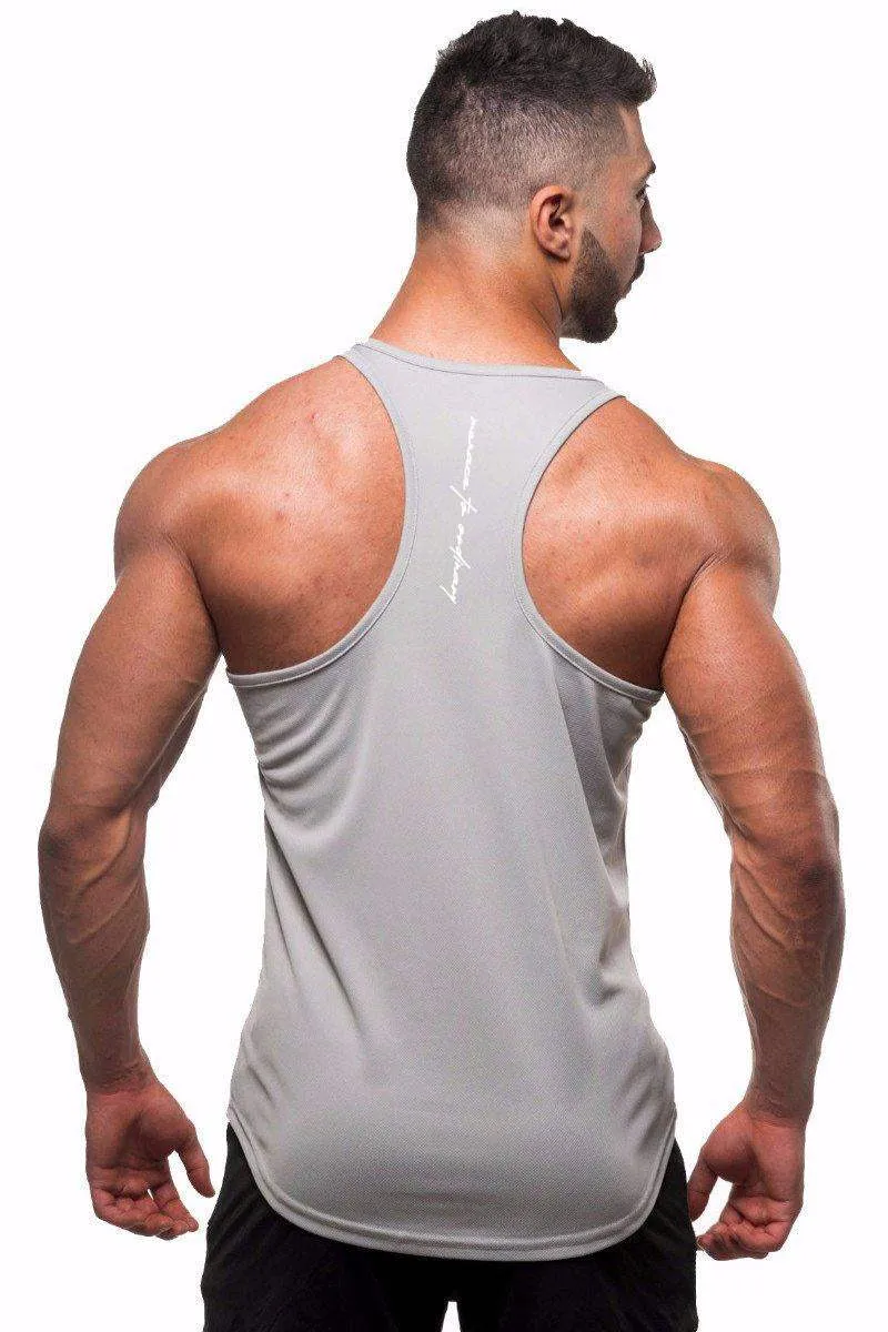 Fast-Dry Bodybuilding Workout Stringer - Silver difficult to disassemble Quick Evaporate Fabric