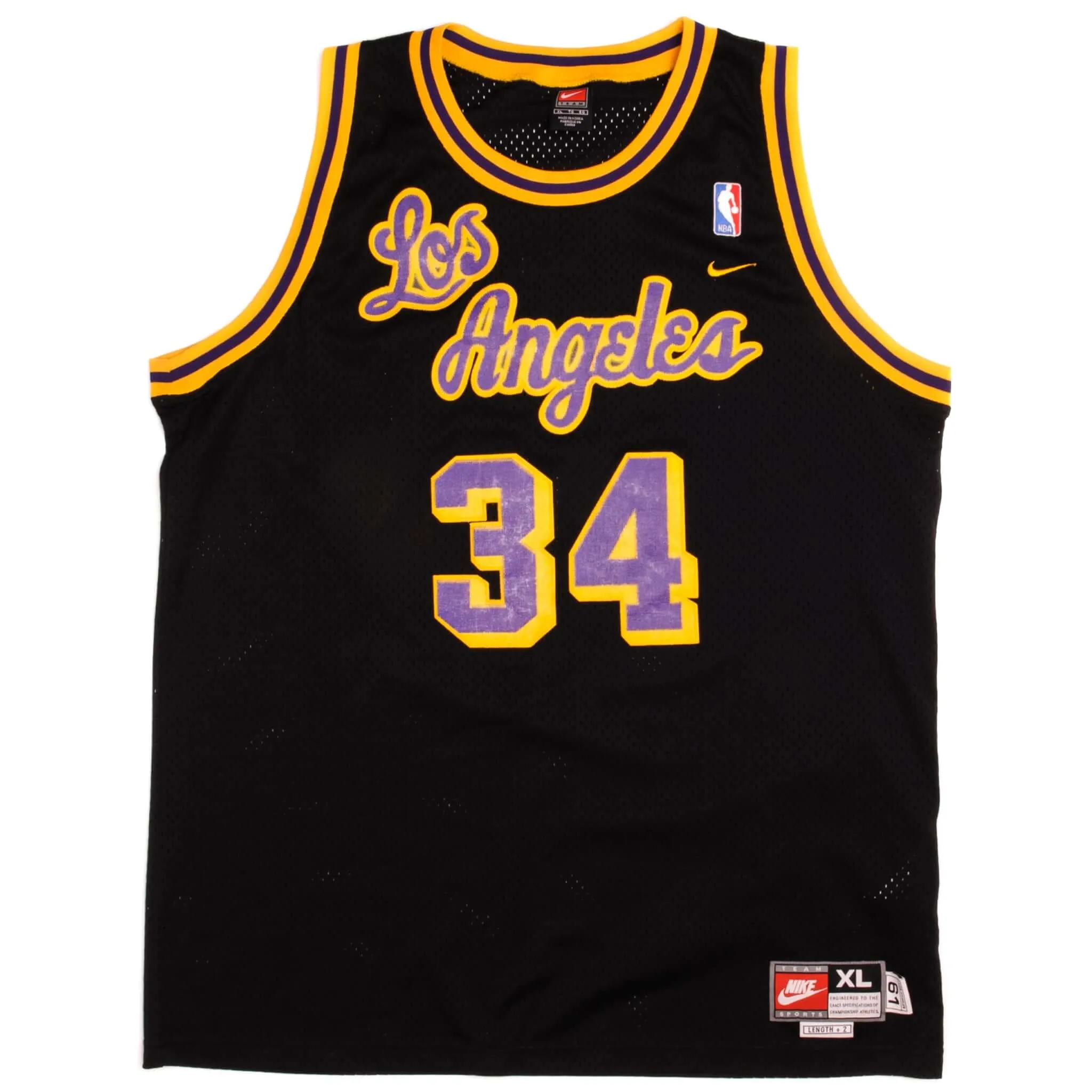 Lightweight Thermal Regulation VINTAGE NIKE NBA LA LAKERS SHAQUILLE O'NEAL #34 JERSEY SIZE XL 1990s