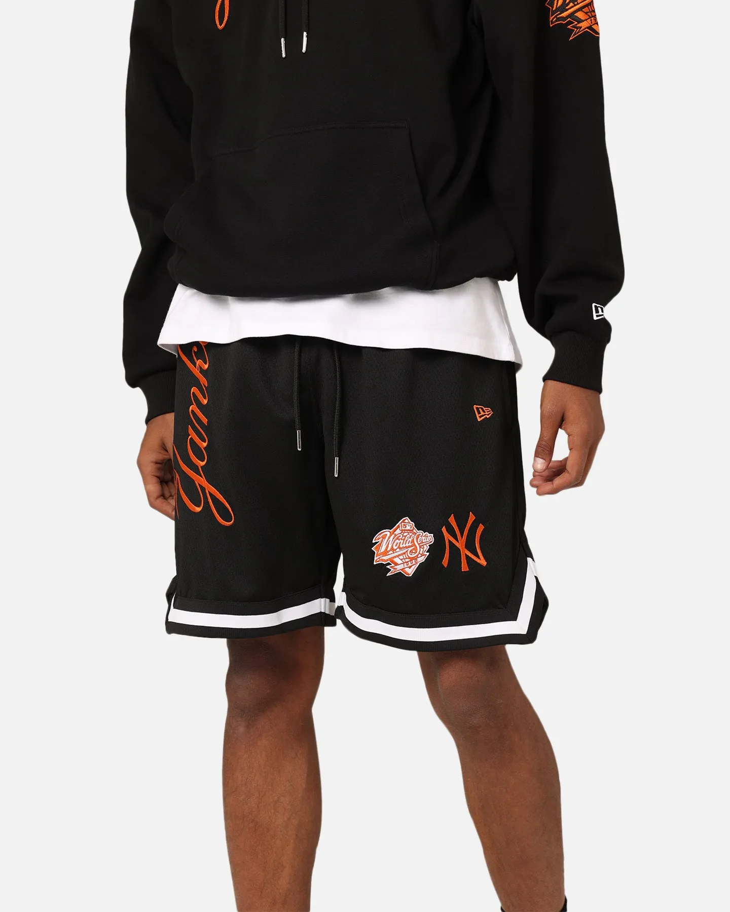 New Era New York Yankees 'Scary Nights' Mesh Shorts Black/Orange Anti Pill Surface BreathableWebbing