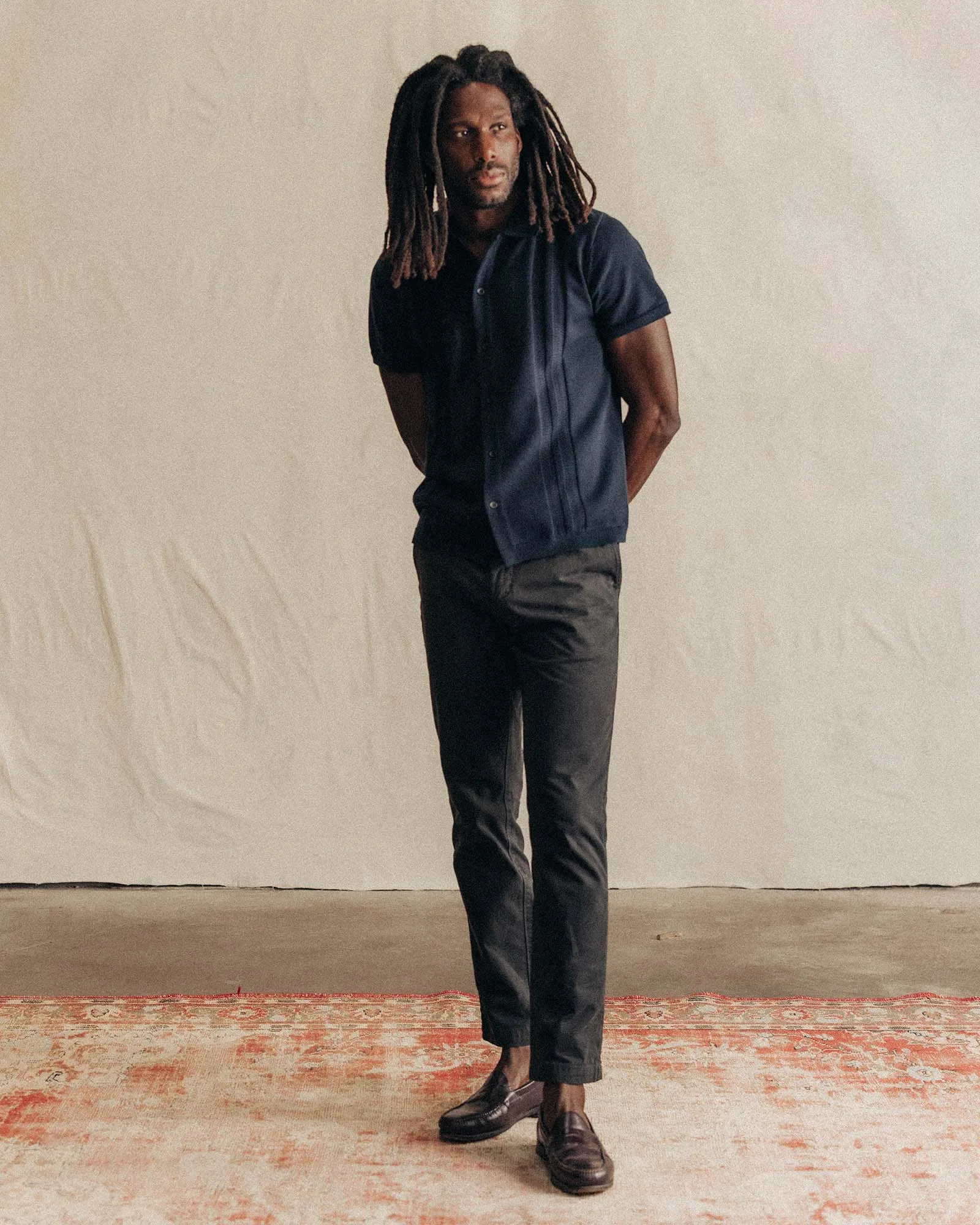 The Democratic Foundation Pant in Organic Faded Black WrinkleFreeFabric Flexible Performance