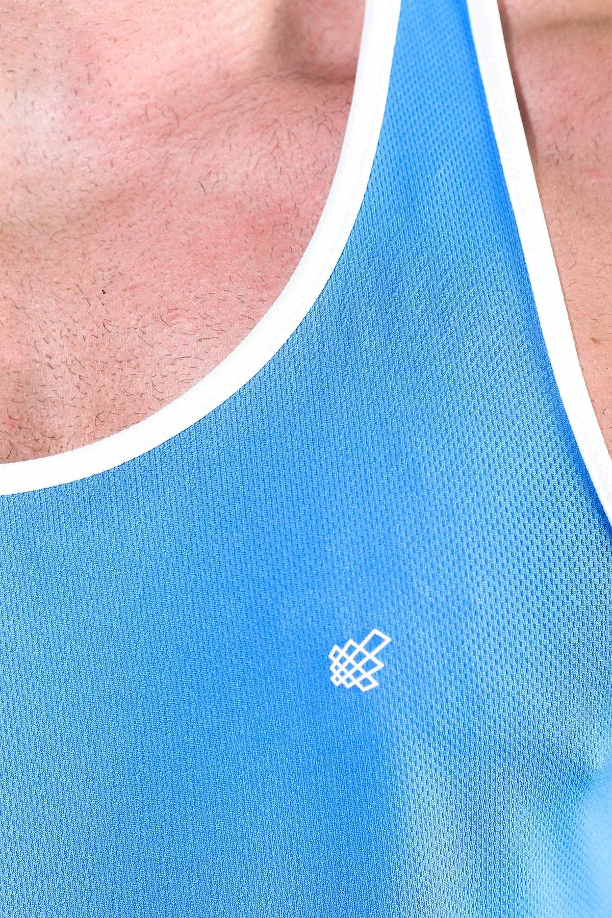 Sweat Resistant Sublimation Tech Fast-Dry Bodybuilding Workout Stringer - Blue with White