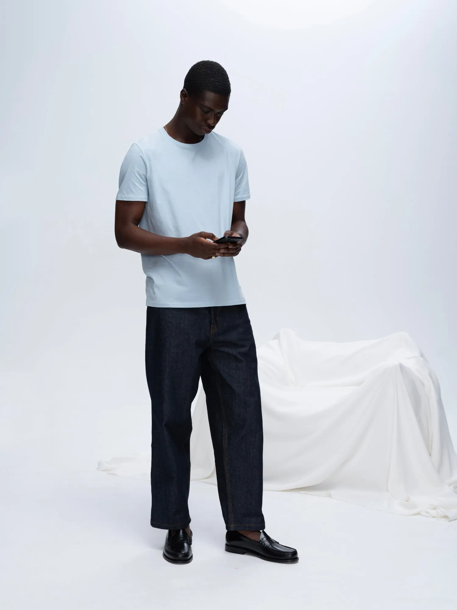 Odor Resistant Material Comfortable Classic Jersey Crew Neck Tee - Blue