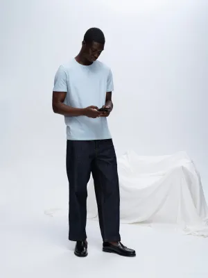 Odor Resistant Material Comfortable Classic Jersey Crew Neck Tee - Blue