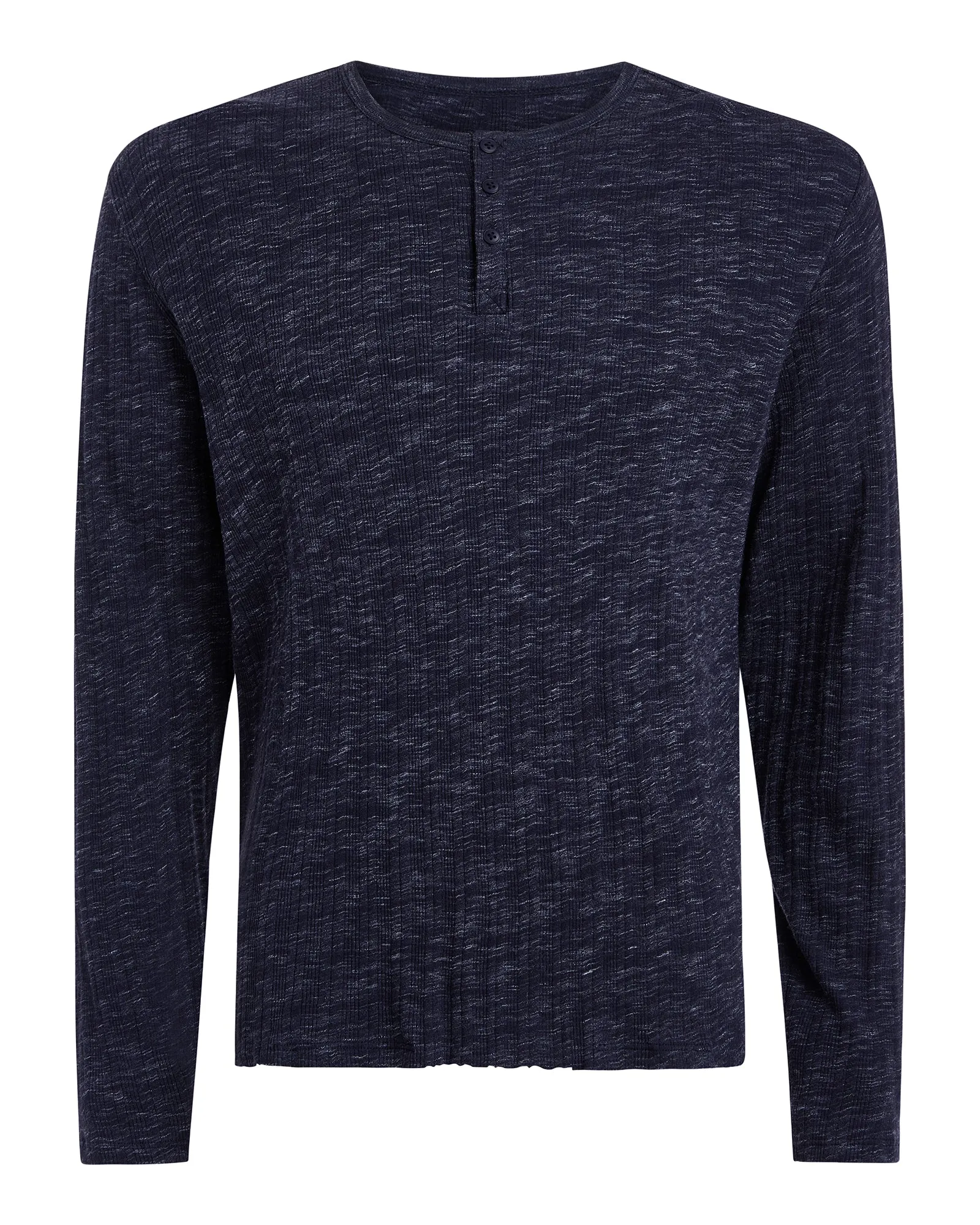 WrinkleResistant Rib Long Sleeve Destroyed Henley - Dark Navy