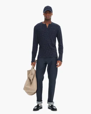 Rib Long Sleeve Destroyed Henley - Dark Navy Simple Comfort Look Bohemian