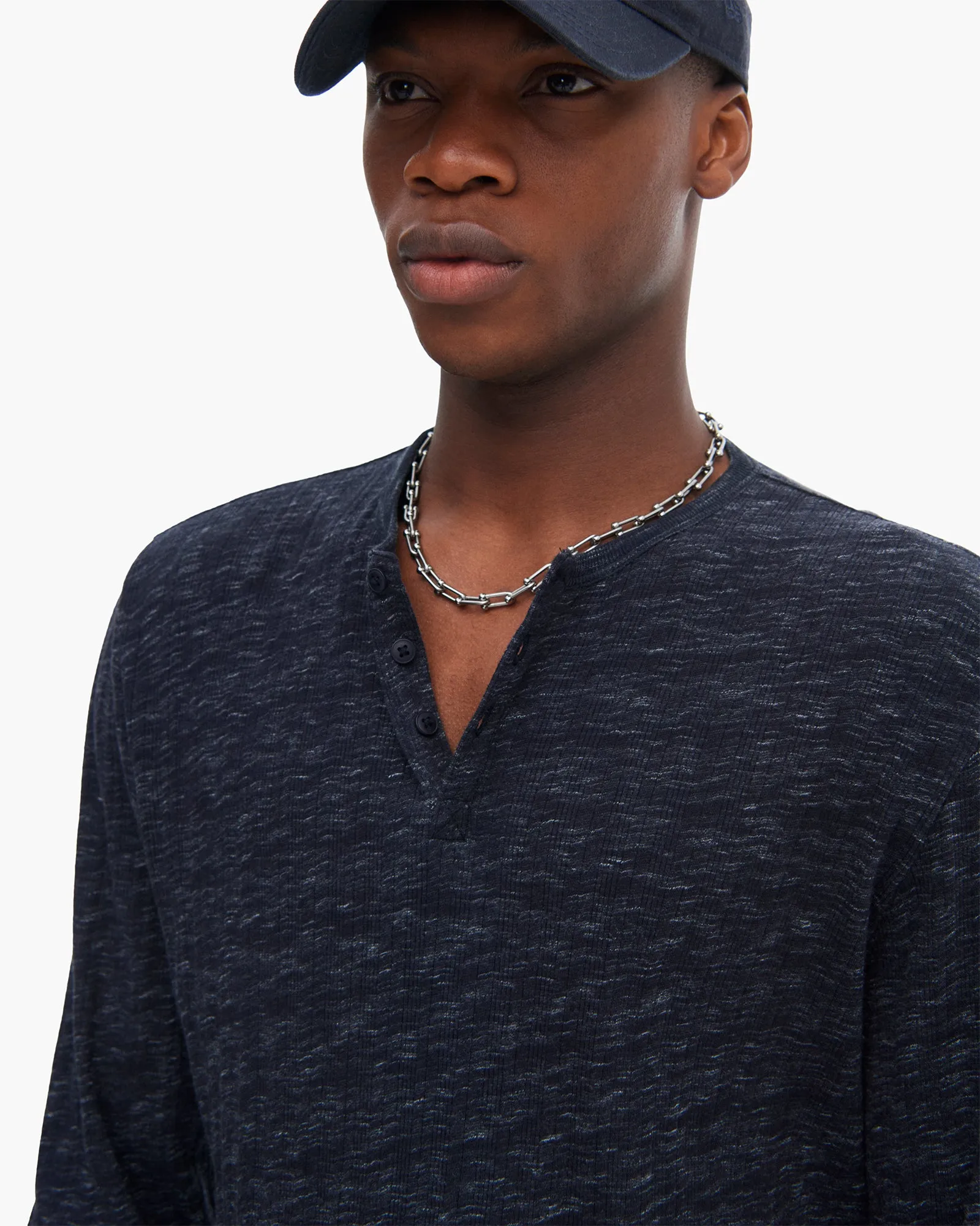 Everyday apparel Rib Long Sleeve Destroyed Henley - Dark Navy