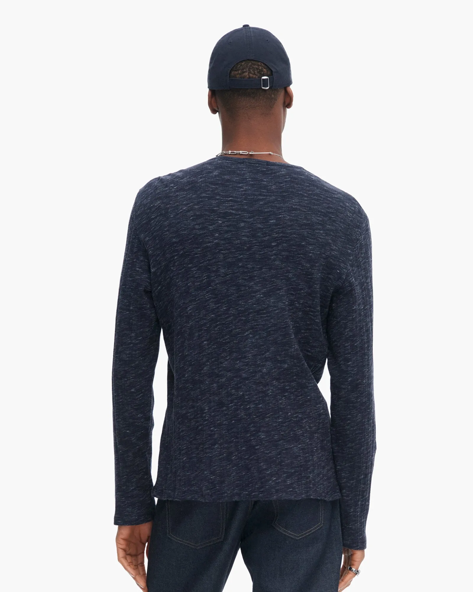 WrinkleResistant oversized but not shapeless Rib Long Sleeve Destroyed Henley - Dark Navy