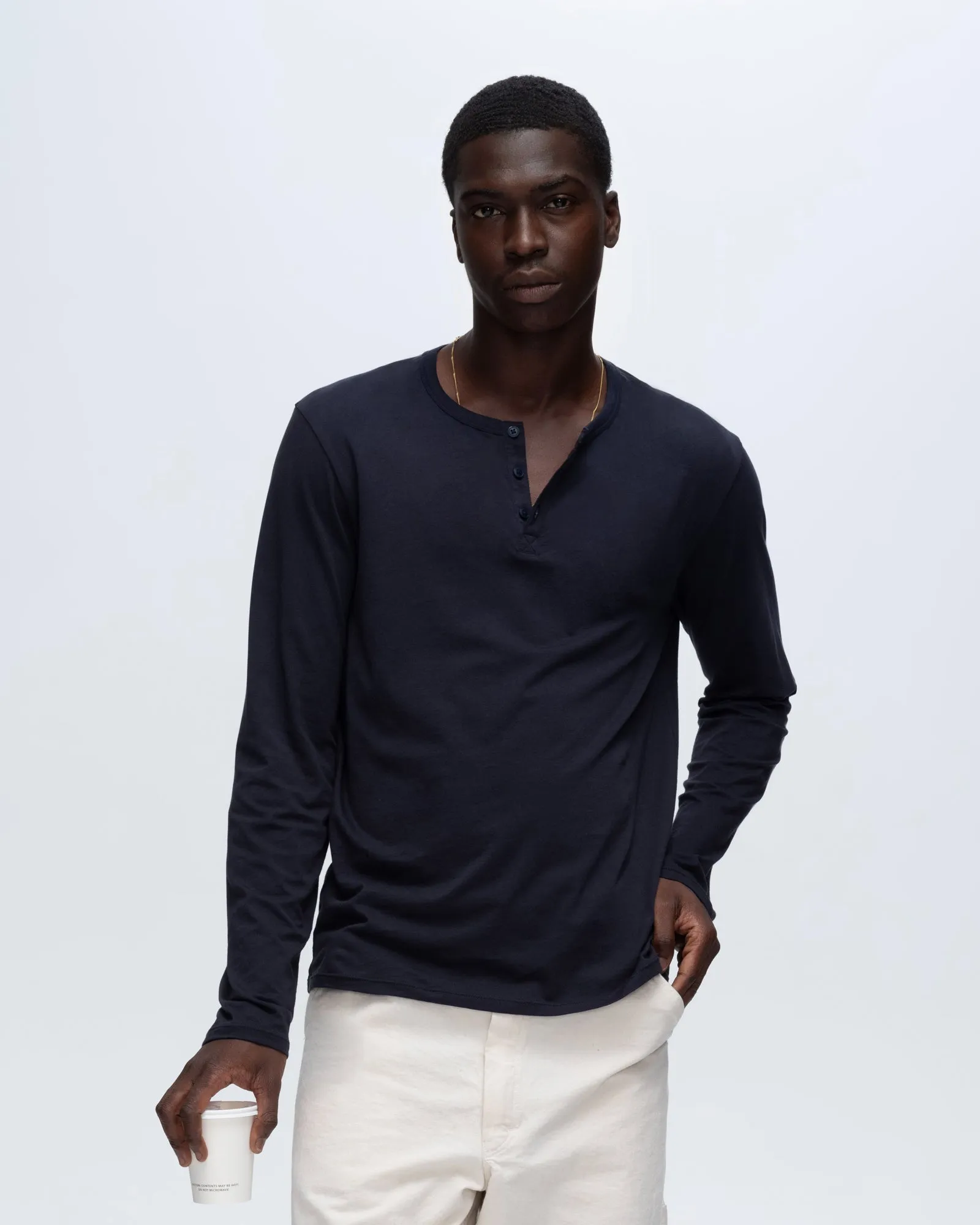 semi-formal style Classic Jersey Long Sleeve Henley - Midnight